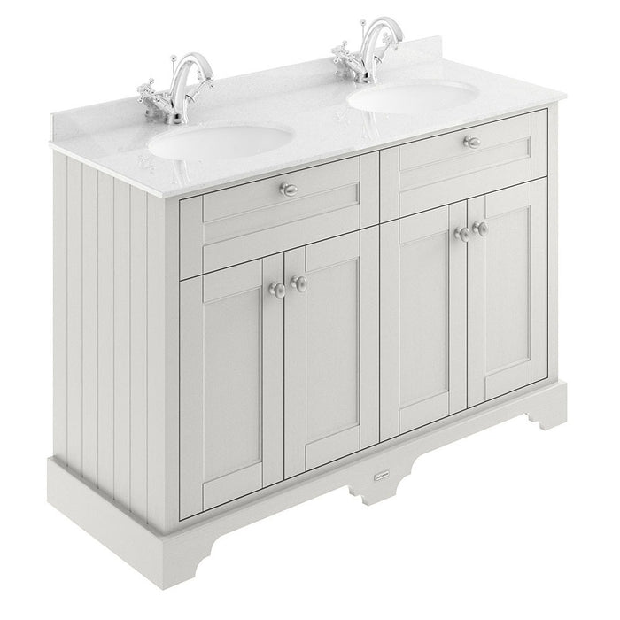 Old London 1200mm Cabinet & Double Bowl White Marble Top - Choose Colour