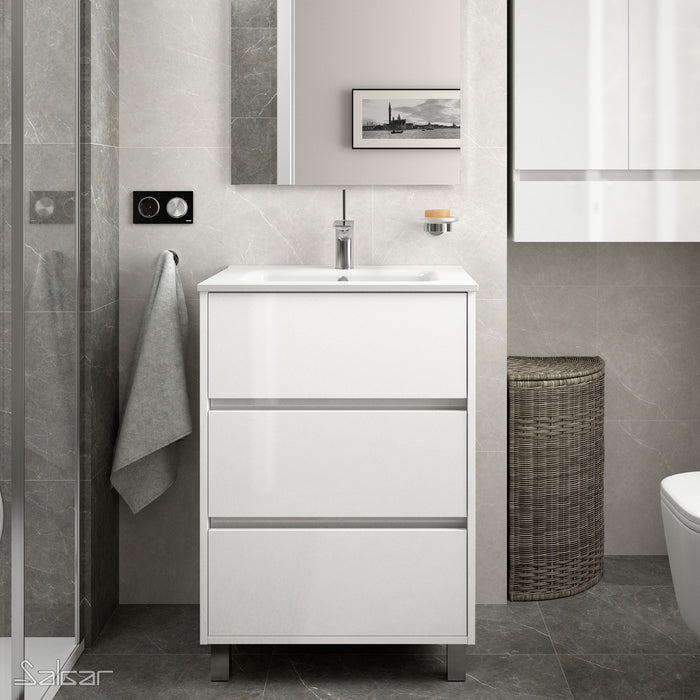 Arenys 600mm Gloss White Floorstanding Vanity Unit + Basin