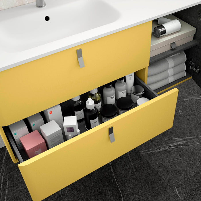 UNIIQ Sketch 900 x 450mm Wall Hung Vanity Unit with Basin - Right Handed Pastel Yellow