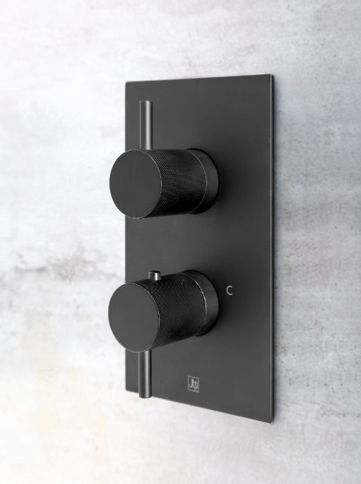 JTP VOS Noir Matt Black Thermostatic Concealed 1 Outlet Shower Valve - Select Design