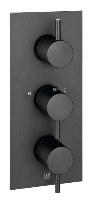 JTP VOS Noir Matt Black Vertical Thermostatic Concealed 3 Outlet Shower Valve - Select Design