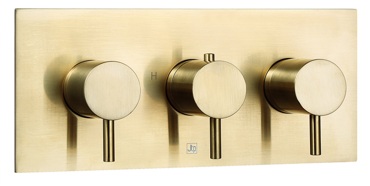 JTP VOS Brushed Brass Horizontal Thermostatic Concealed 3 Outlet Shower Valve - Select Design
