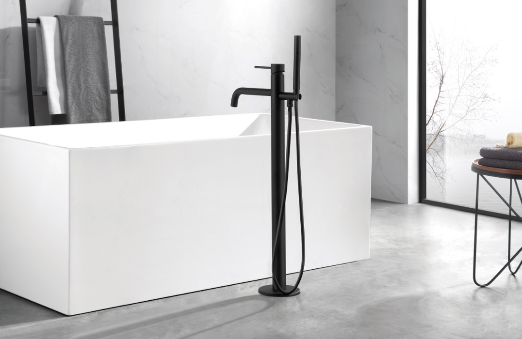 JTP VOS Noir Matt Black Floor Standing Bath Shower Mixer with Kit - Select Handle Design