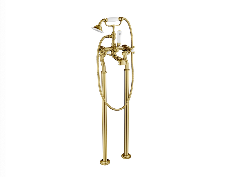 JTP Grosvenor Cross Antique Brass Edition Free Standing Bath Shower Mixer with Kit