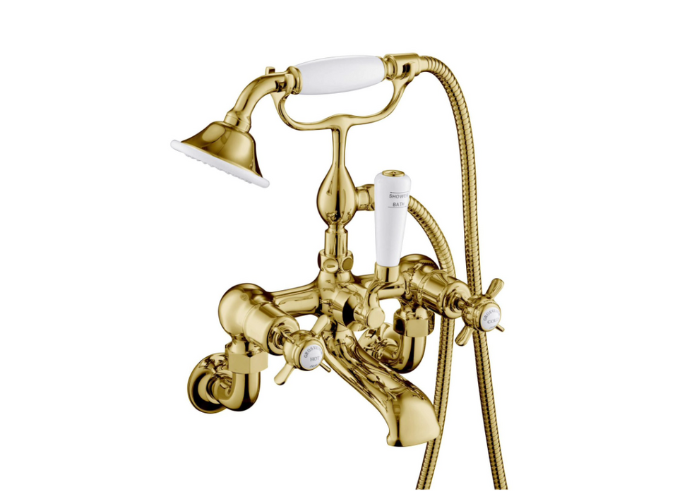 JTP Grosvenor Pinch Antique Brass Edition Wall Mounted Bath Shower Mixer with Kit