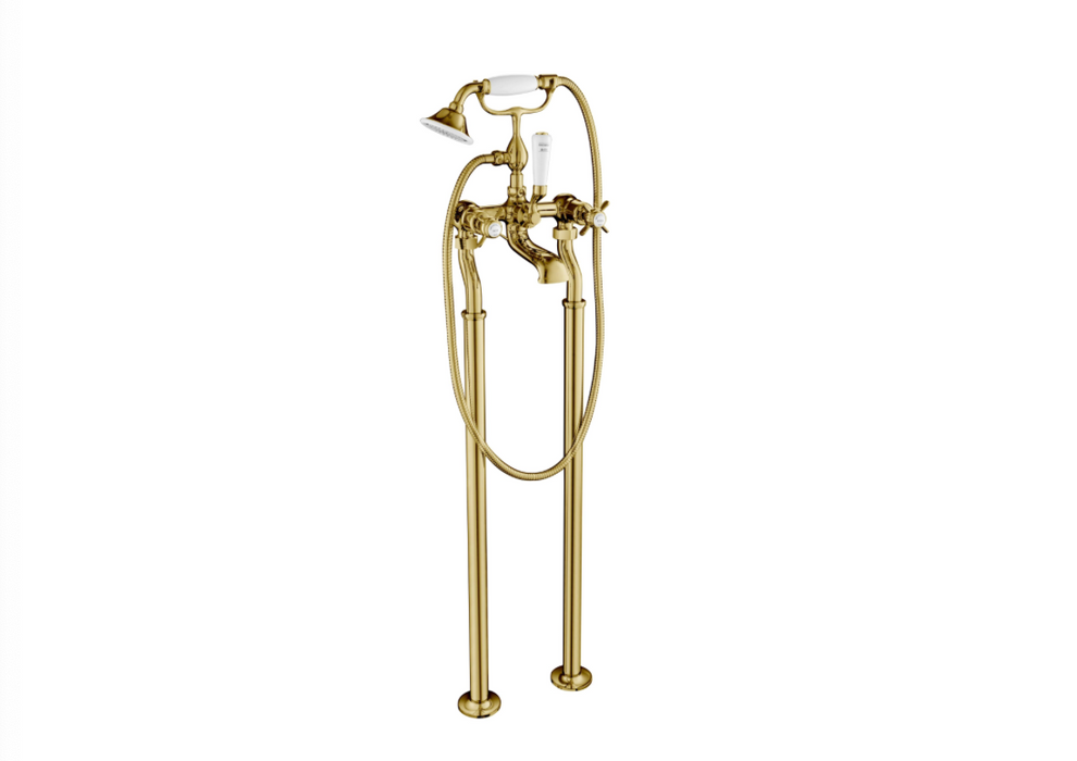 JTP Grosvenor Pinch Antique Brass Edition Freestanding Bath Shower Mixer with Kit