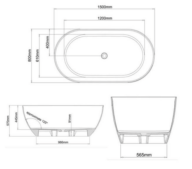 ClearWater Modern Formoso Petite Matt Clear Stone Freestanding Bath 1500 x 800mm