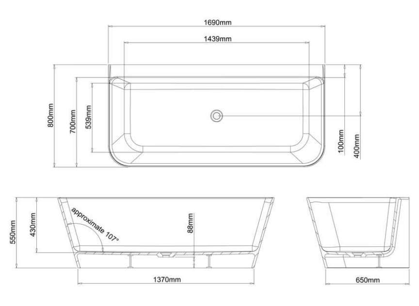 ClearWater Modern Patinato Grande Clear Stone Freestanding Bath 1690 x 800mm
