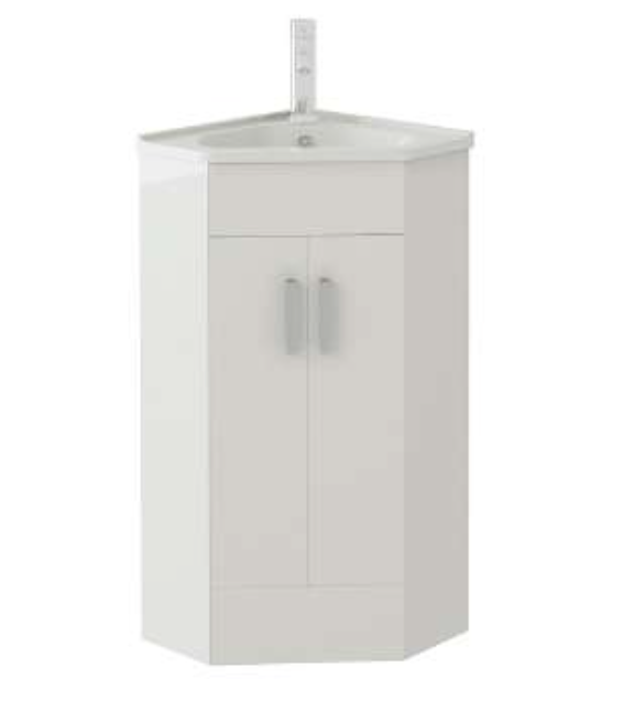 Villia Furniture White Gloss Standard Depth 300mm Corner Unit & Basin