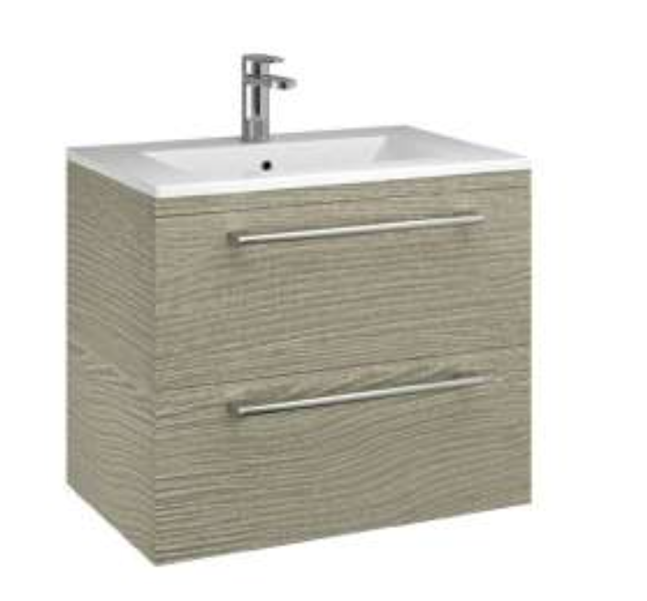 Odyssey Modular Grey Textured Driftwood 600 2 Drawer Wall Hung Vanity with Basin