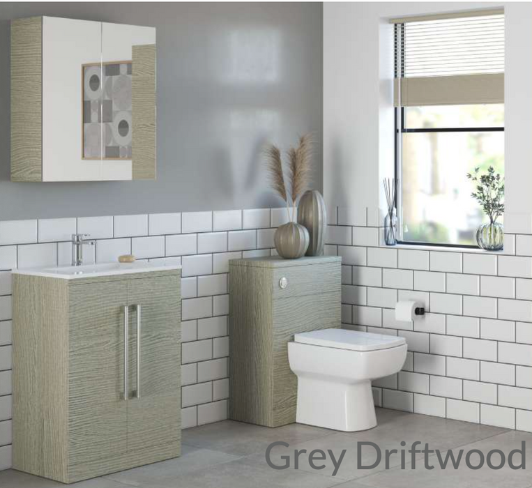 Odyssey Modular Grey Textured Driftwood 600 2 Door Mirrored Wall Cabinet