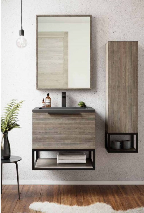 Ambience 600 Grey Oak LED Wall Hung Vanity with Grey Basin