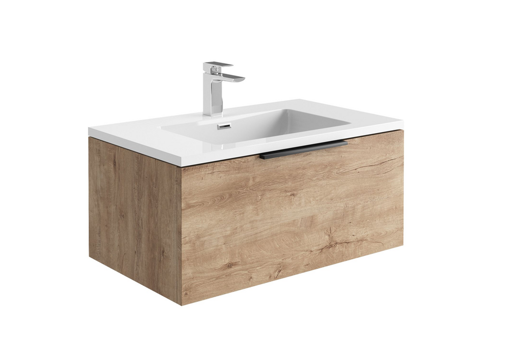 Ambience 800 Rustic Oak LED Wall Hung Vanity with White Basin