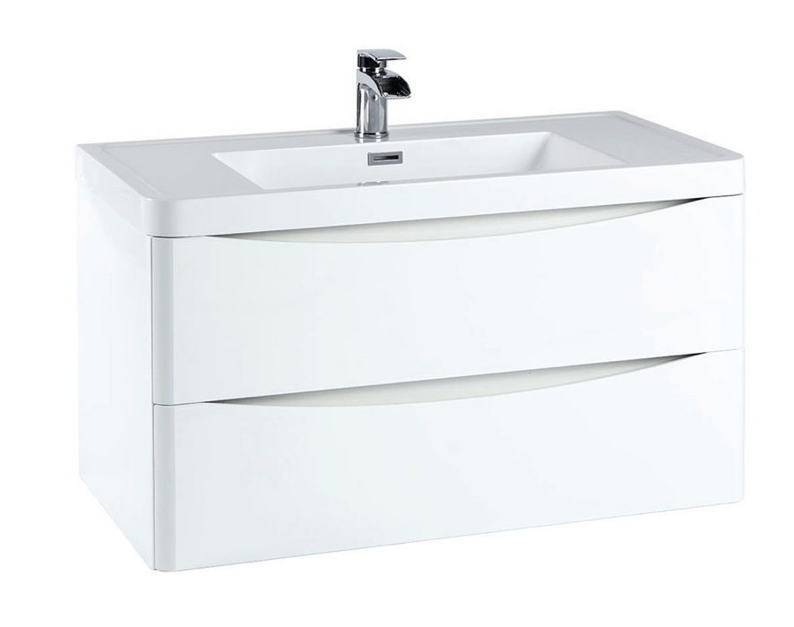 Bella High Gloss White 900 Wall Hung Vanity with Worktop