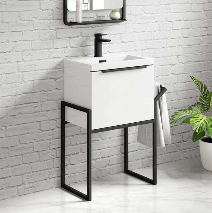 Muro Gloss White 500 Vanity Unit with Basin and Black Handle