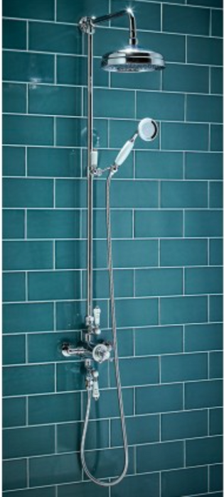 Traditional Chrome Rigid Riser Shower with Fixed Head and Handset