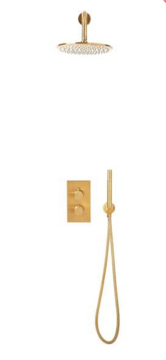 Core Brushed Brass Round Handle with Handset and Mounting Bracket