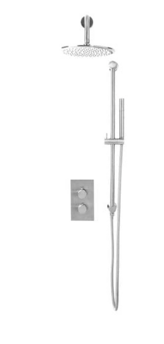 Core Brushed Brass Round Handle with Head and Handset Riser Kit