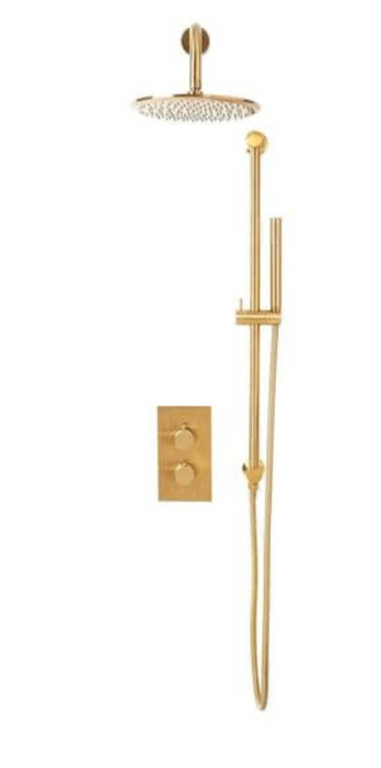 Core Brushed Brass Round Handle with Head and Handset Riser Kit