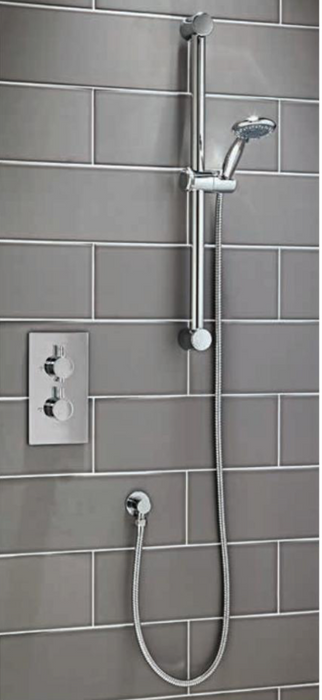 Premium Chrome Twin Concealed Shower Valve with Riser Rail Kit and Outlet Elbow