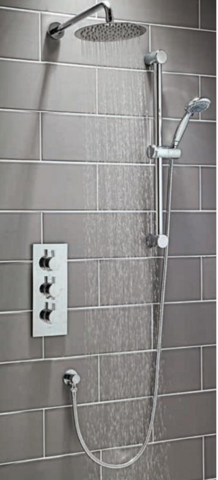 Component Round Triple Thermostatic Shower Valve with Shower Head and Riser Rail Kit