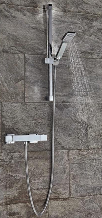 Component Chrome Square Exposed Bar Valve with Riser Rail Kit