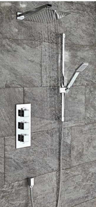 Component Square Triple Thermostatic Shower Valve with 200mm Shower Head and Riser Rail Kit