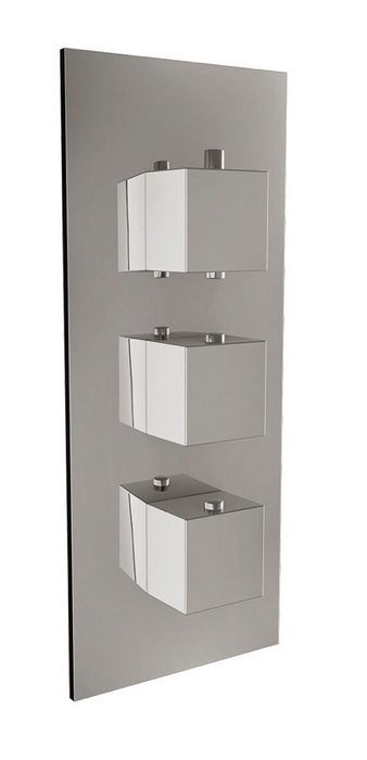Scudo Chrome Square Triple Handle with 3 Outlet Concealed Valve and Diverter