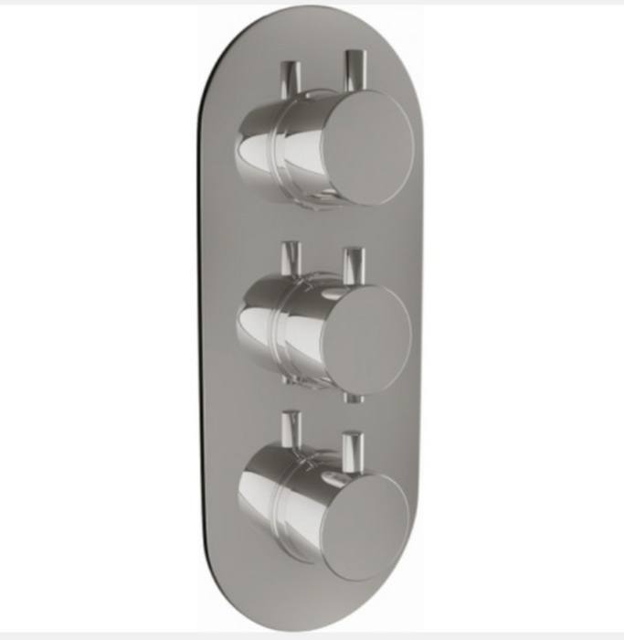 Scudo Chrome Round Double Outlet Valve with Triple Dual Handle