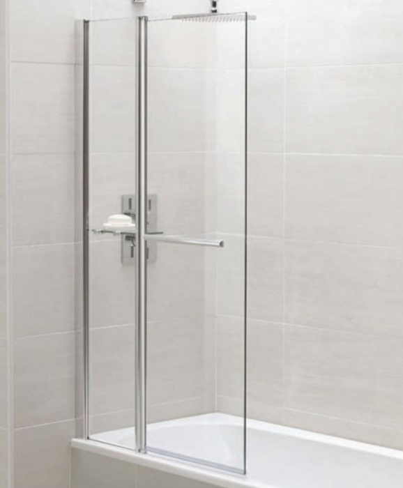 Identiti Polished Silver Fixed Bath Screen with Towel Rail & Shelf 900 x 1400mm