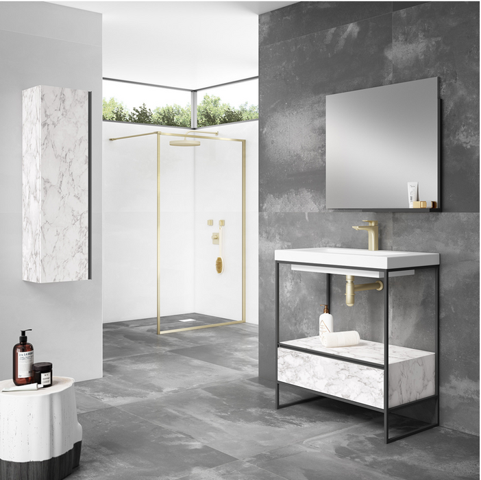 Mode White Marble 800 Freestanding Frame with Matt Grey Drawer and Basin