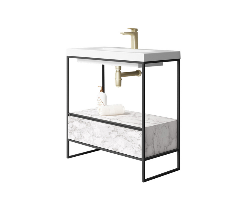 Mode White Marble 800 Freestanding Frame with Matt Grey Drawer and Basin