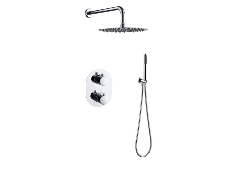 Mineral Brushed Steel Round Shower Valve Inc Shower Head and Hand Shower