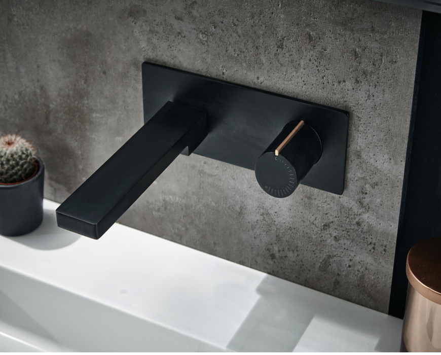 Velar Matt Black/Copper Wall Mounted Basin Mixer