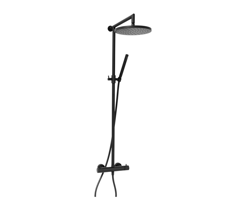 Sleek Matt Black Thermostatic Shower Column Mixer