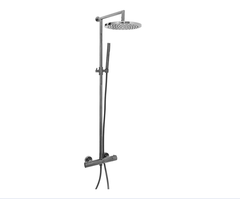 Sleek Matt Rodium Thermostatic Shower Column Mixer