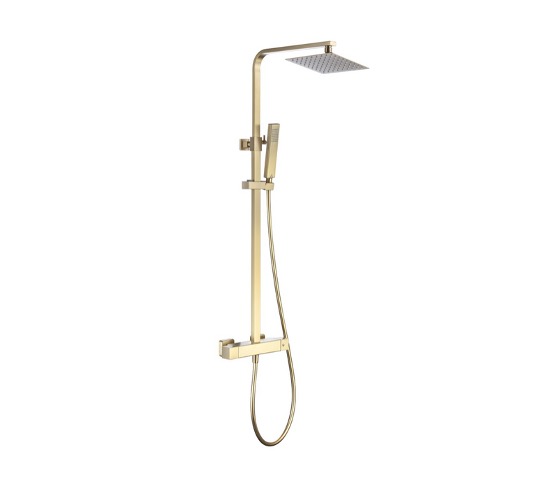 Plaza Brushed Brass Thermostatic Shower Column Mixer