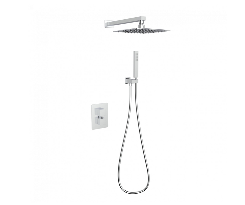 Mineral Brushed Steel Square Shower Valve Inc Shower Head and Hand Shower