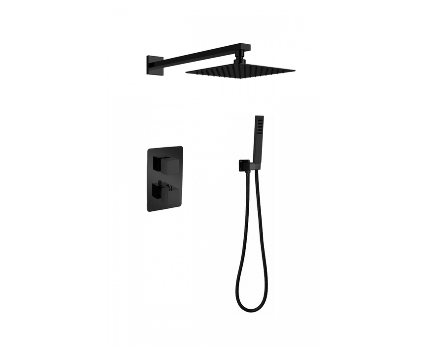 Mineral Brushed Steel Square Shower Valve Inc Shower Head and Hand Shower