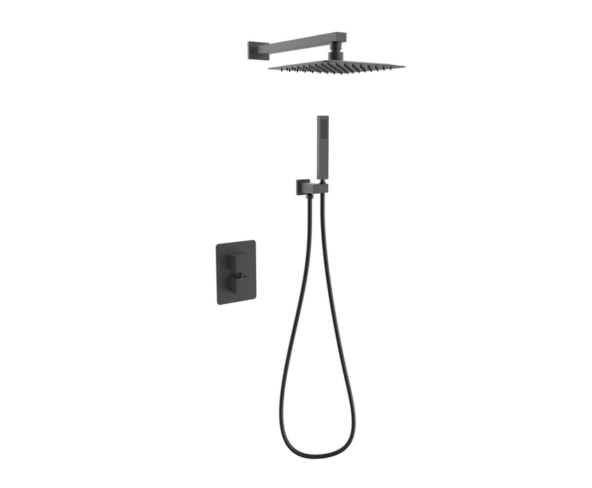 Mineral Brushed Steel Square Shower Valve Inc Shower Head and Hand Shower