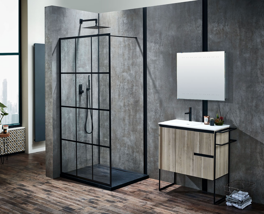 Velar+ Matt Black Walk In Panel 1200mm with Stabilising Bar