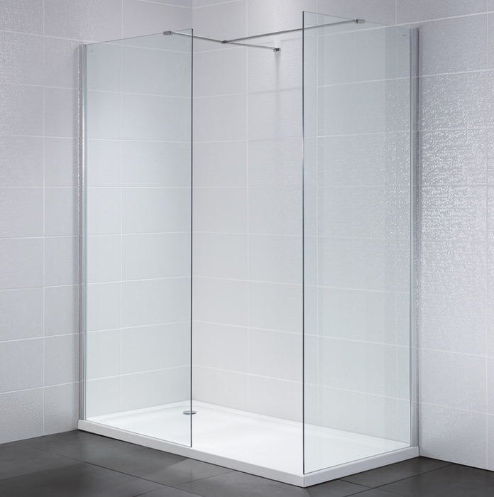 Identity Clear 8mm Walk In Front Panel 800mm with Support Arm