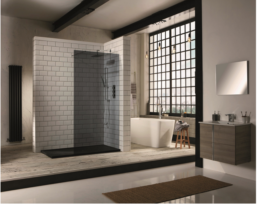 Mono Tinted Smoke 10mm Walk In Front Panel 900mm with Support Bar