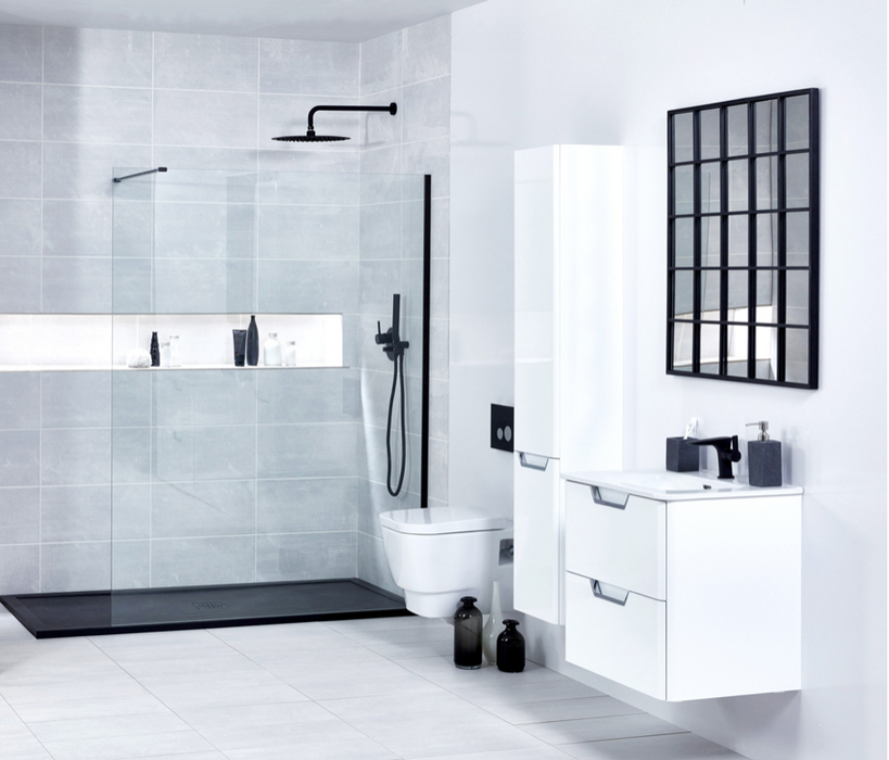 Onyx Black Frame 10mm Walk In Front Panel 1400mm with Support Bar