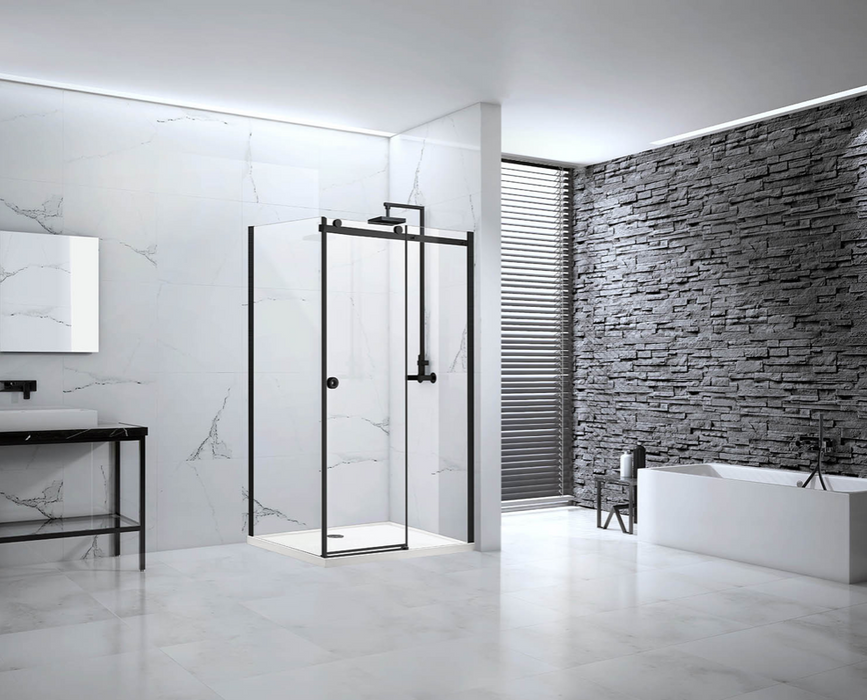 Sphere Matt Black Sliding Door Shower Enclosure 1400mm