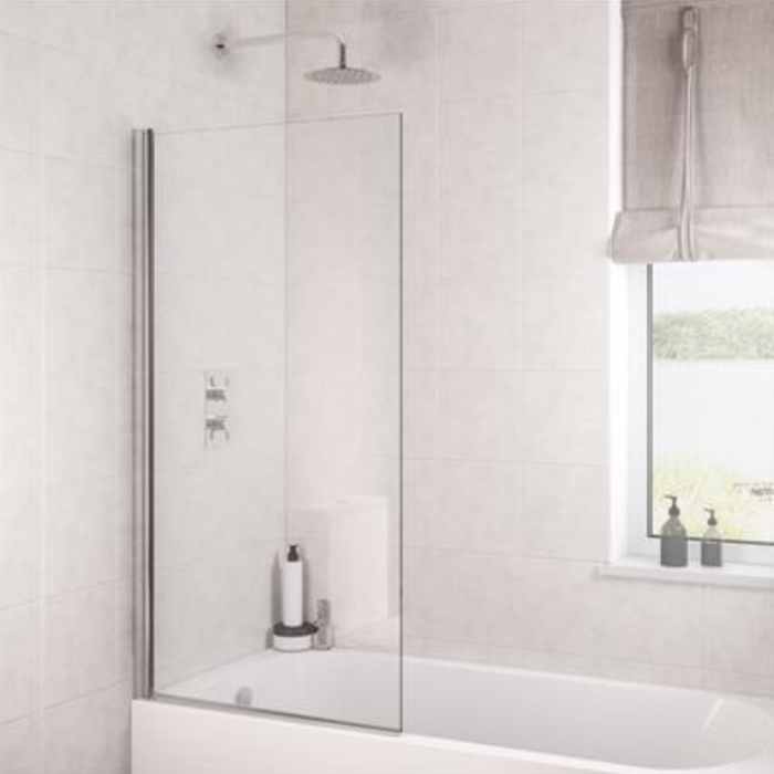 Radius Chrome Square Hinged 6mm Bath Screen 300 x 1400mm