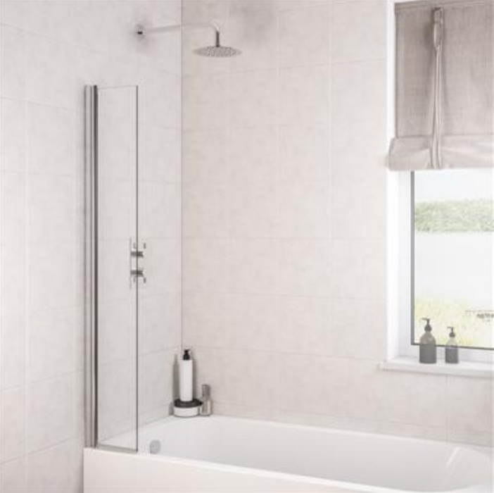Radius Chrome Square Hinged 6mm Bath Screen 300 x 1400mm