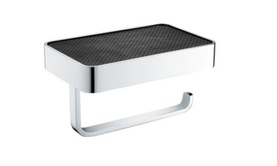 Vercelli Solid Brass Roll Holder with Leather Shelf