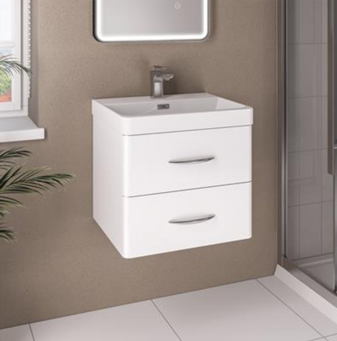 Cavone Gloss White 600 2 Drawer Wall Hung Vanity with Basin