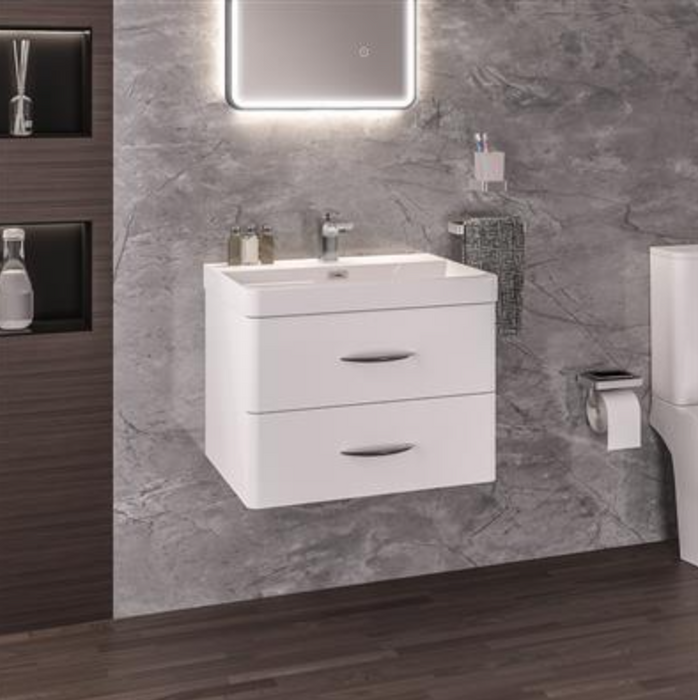Cavone Gloss White 600 2 Drawer Wall Hung Vanity with Basin